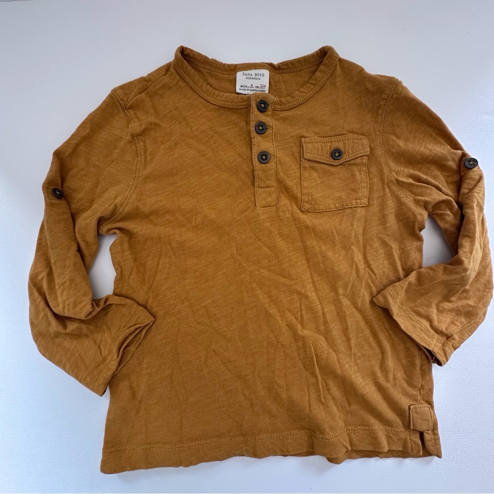 Zara kids mustard yellow gold long sleeve casual shirt boys 4 cm 104